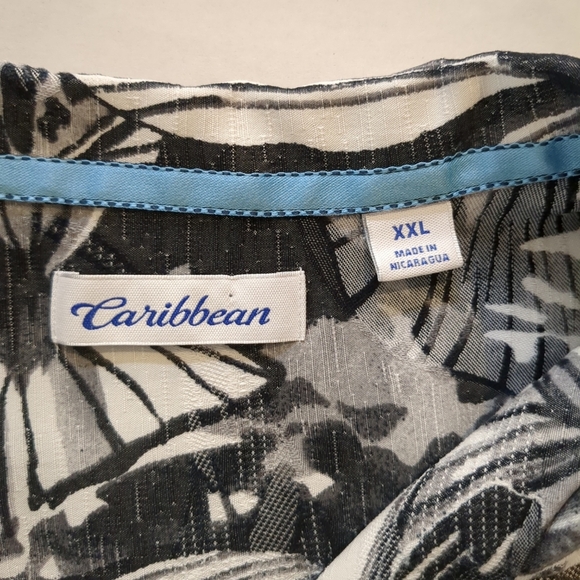 Caribbean Men's Black and White Tropical Short Sleeve Button Up Shirt, Size XXL - Picture 4 of 5